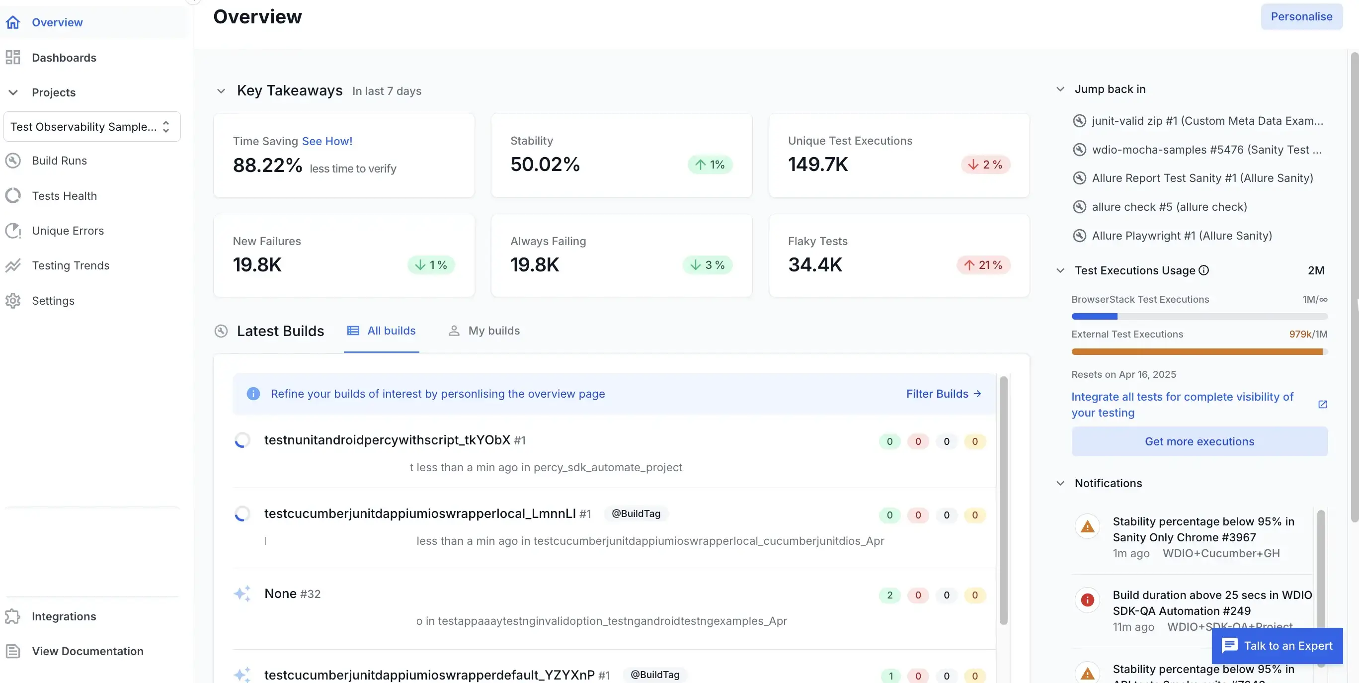 Overview page in Test Reporting & Analytics