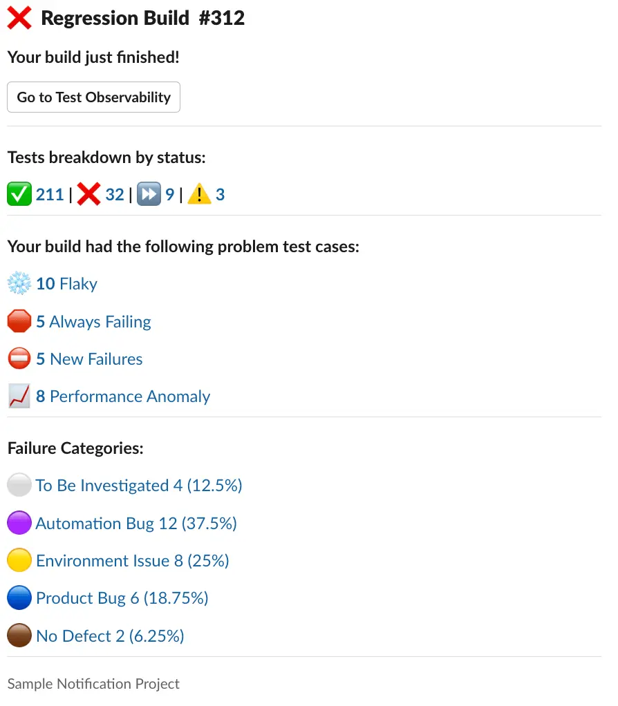 Sample Build Insights Notification